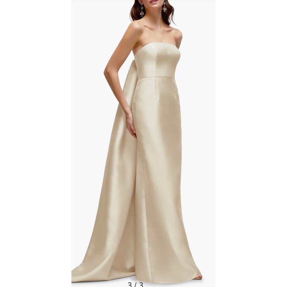 Alfred Sung Champagne Strapless Satin Twill Column Gown size 16 #D876 - Picture 2 of 8